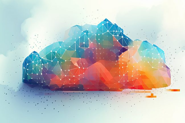 Cloud Computing als bunte Wolke mit vielen vernetzten Punkten