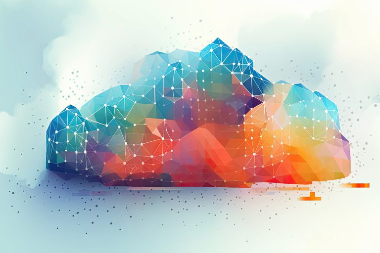 Cloud Computing als bunte Wolke mit vielen vernetzten Punkten