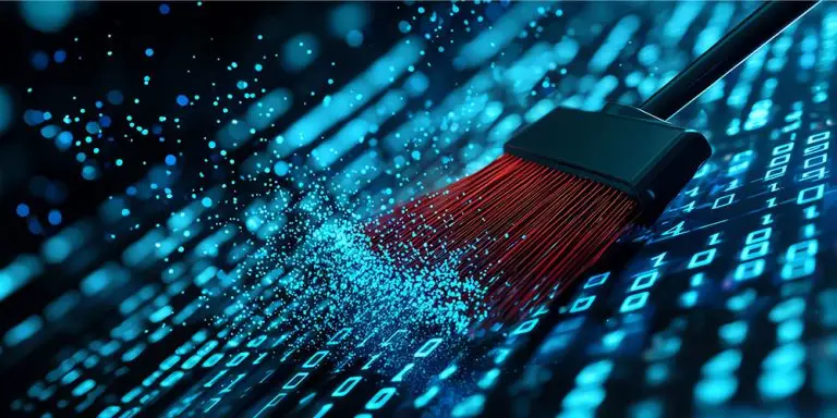 virtueller Besen, der digitale Daten wegkehrt