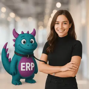 Frau mit einem kleinen ERP Monster