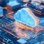 Digitale Wolke die auf einer Platine schwebt
