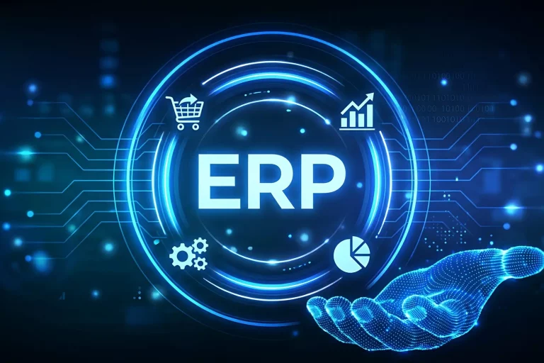 ERP Enterprise Resource Planning Digital Technology Network Concept KI generiertes Bild zu einem ERP System