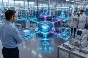 Man in einem OP mit virutellem Dashboard