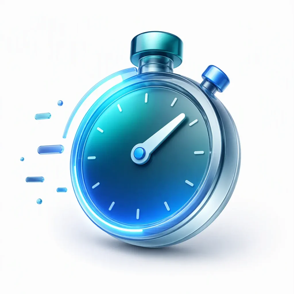 Blaue analoge Uhr mit schnell laufendem Zeiger als Symbol für Zeitersparnis und effizientes Arbeiten.