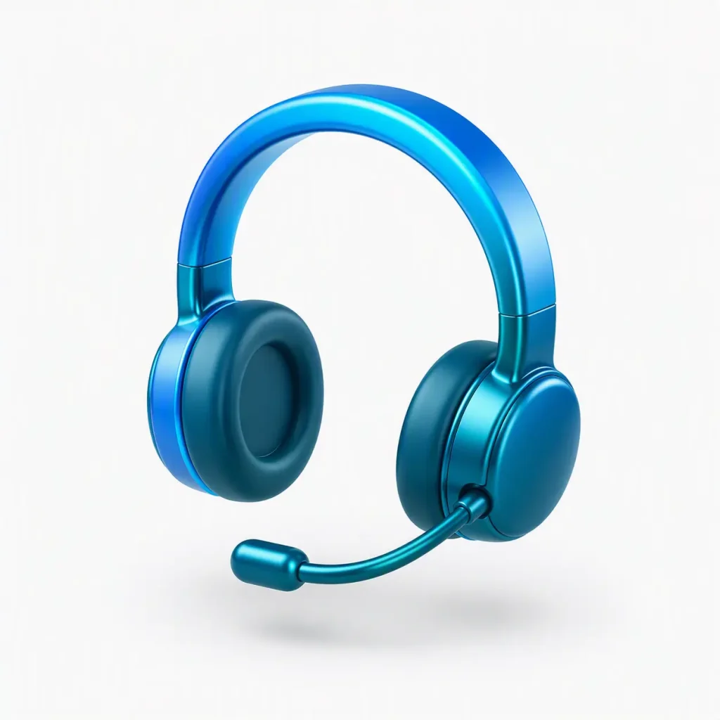 Blaue Kopfhörer mit Mikrofon als Symbol für Kundenservice und telefonische Beratung.